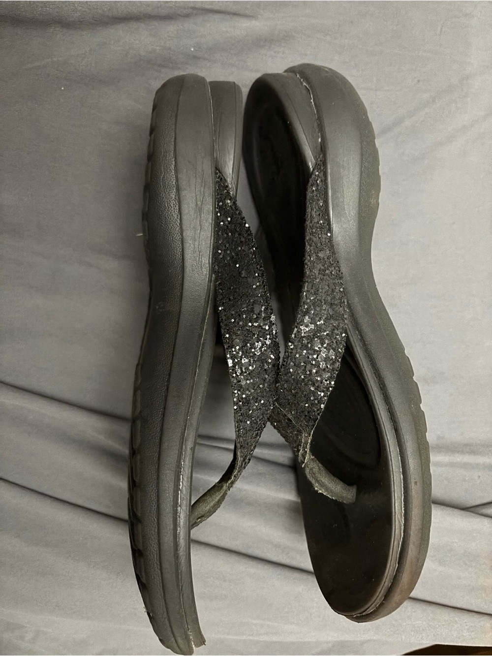 CROCS Women's Black Glitter Flip Sandals